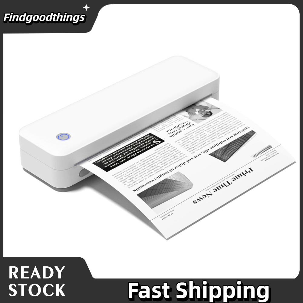 Findgoodthings-br Impressora térmica Bluetooth A4 portátil sem tinta com resolução de 203 dpi suporta largura de papel