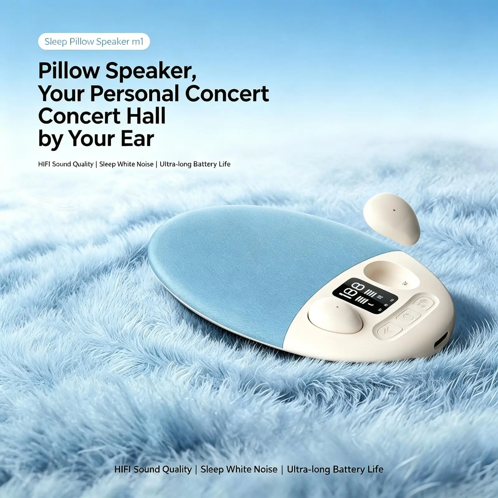 2 in 1 Wireless Sleep Earbuds& Sleep Pillow Speaker Bluetooth 6.0 White Noise Machine No Disturb Partner For Rest Gaming Travel
