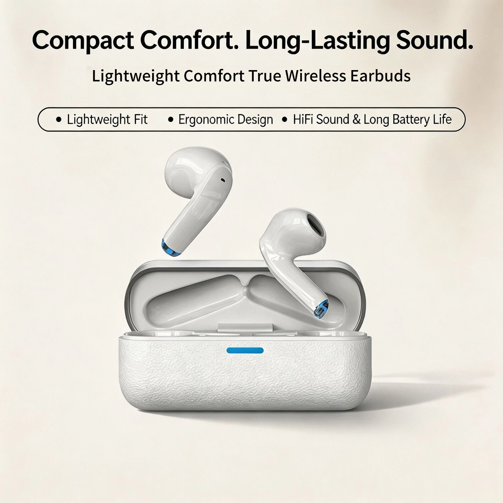 In Ear TWS Wireless Earbuds Bluetooth 5.4 Smart Touch Control Low Latency Gaming Mode Leather Texture Charging Case Headphones