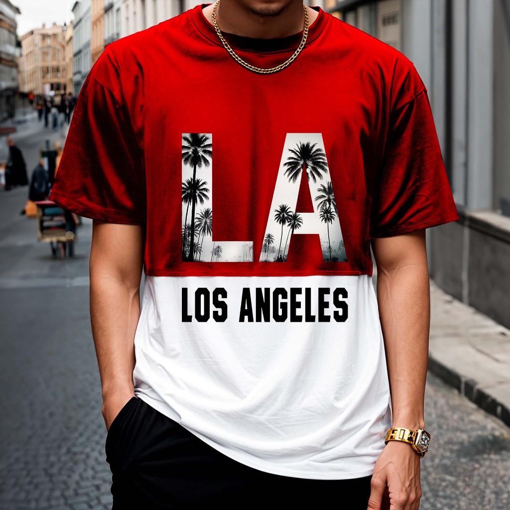 Camiseta Masculina Recortada 2 cores Los Angeles City  Manfinity Street 100% Algodão Plus Size