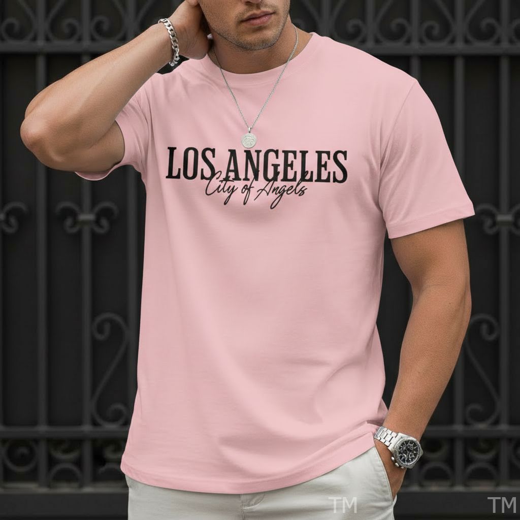 Camiseta Básica Casual Masculina Estampada Los Angeles City Angels Street Malha Respirável
