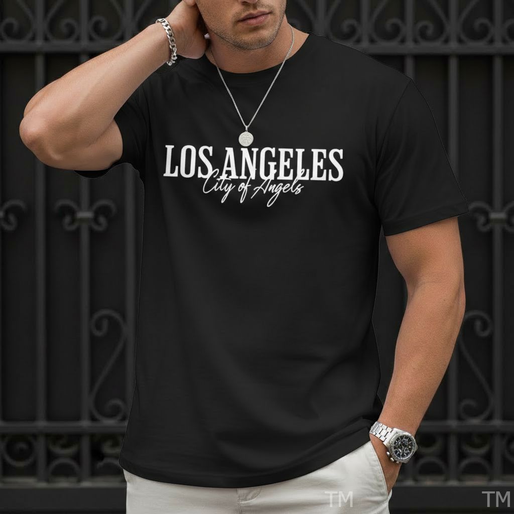 Camiseta Básica Estilosa Masculina Estampada Los Angeles City Angels Street Malha Respirável