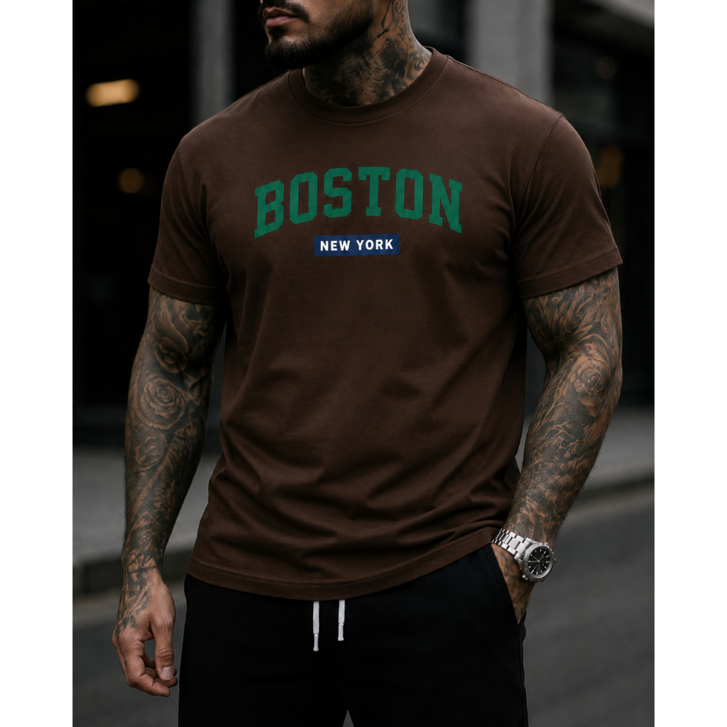 Camiseta Estampada Boston City Masculina Estilosa 100% algodão Leve Confortável Street