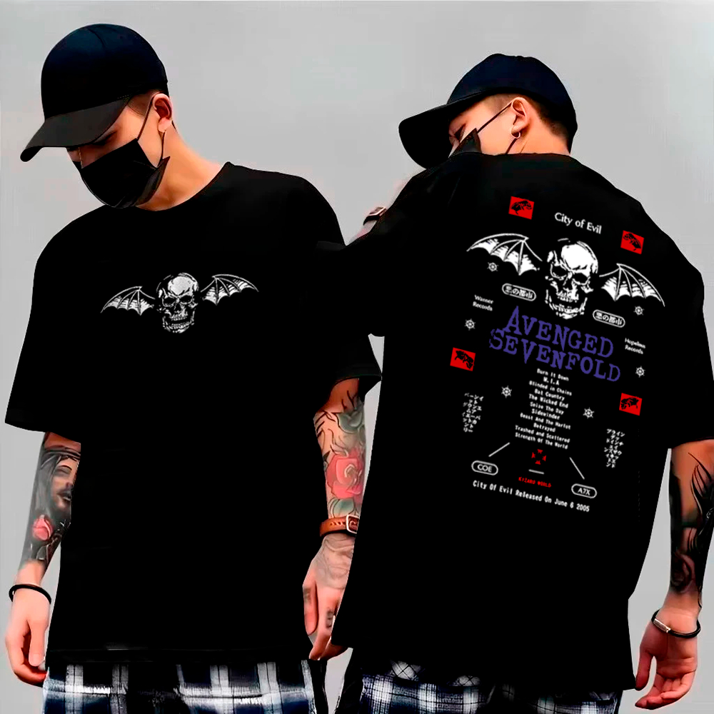 Camiseta Básica e OVERSIZED Algodão Estampada City World Tour Of Evil Rock Metal Punk Avenged Street Forever Sevenfold