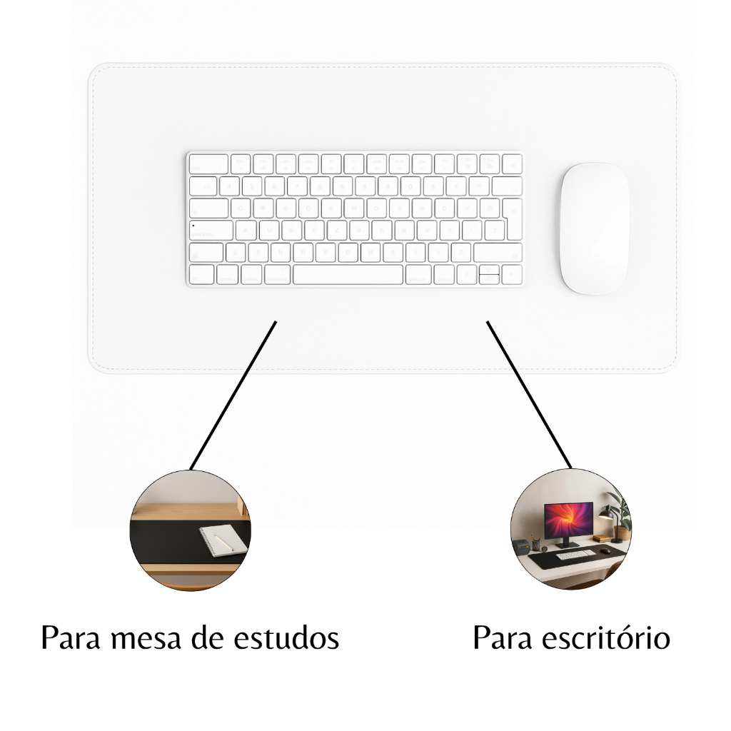 Mouse Pad Grande Couro Sintético Ecológico Branco Premium