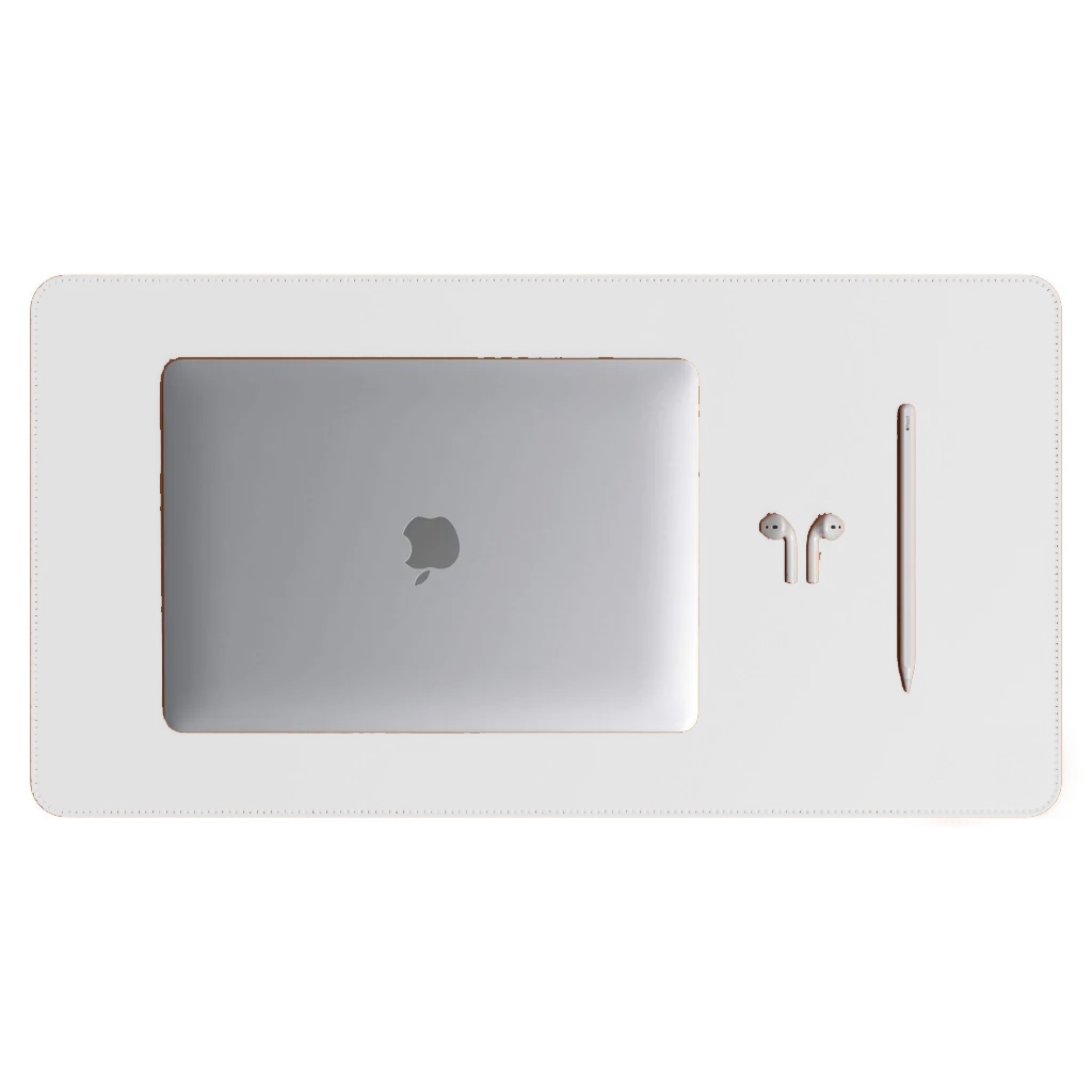 Mouse Pad Gigante Couro Sintético Ecológico Branco Premium