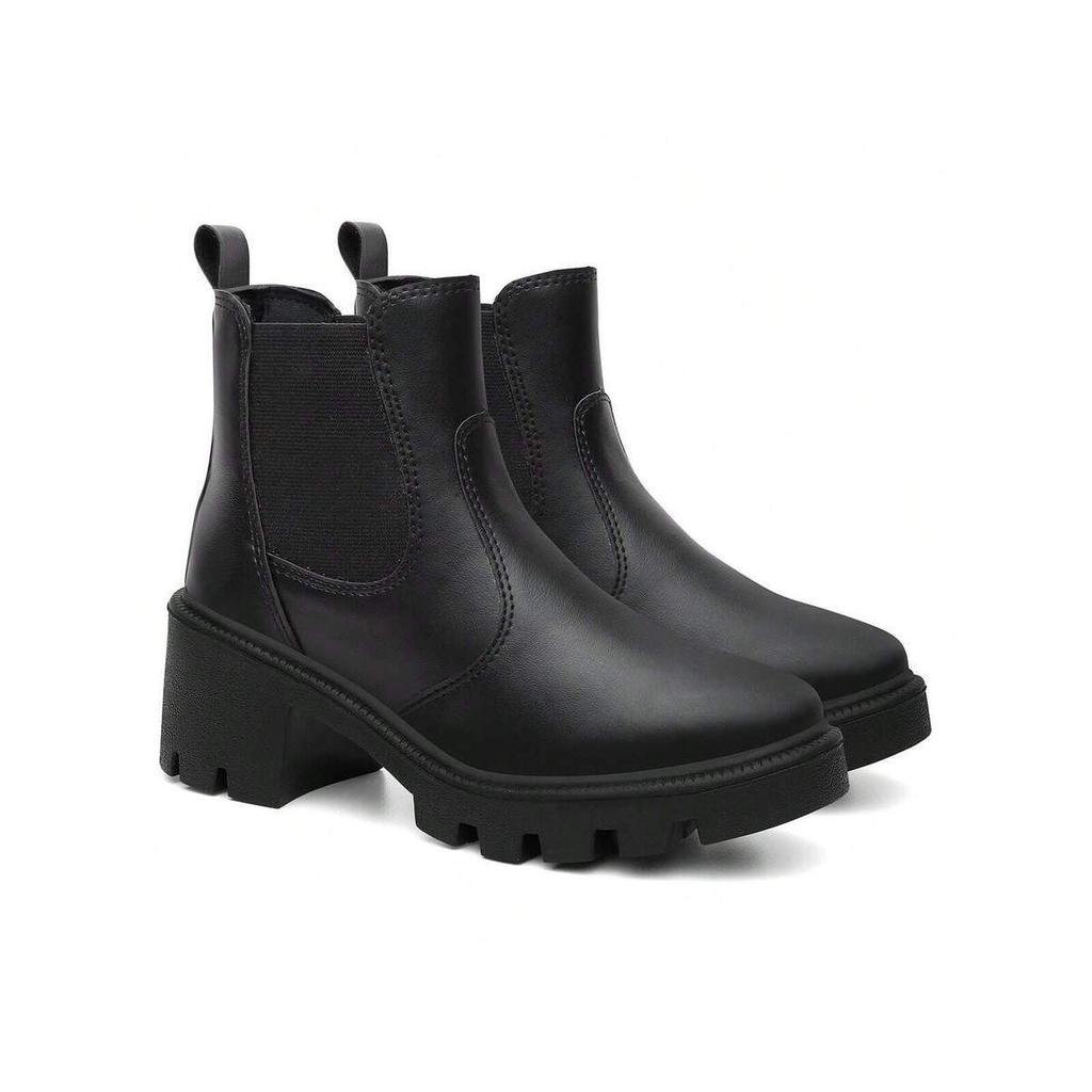 Coturno Feminino Chelsea Elástico Salto Bloco Tratorado Lançamento Ankle Boot Tendencia Blogueira 2024 jp