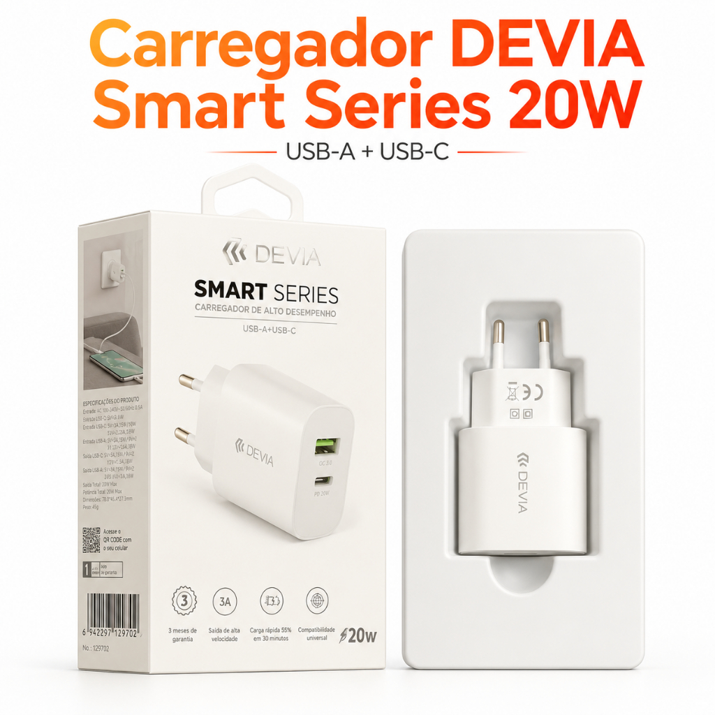 Carregador Rápido Devia Smart Series 20W PD USB-C Bivolt
