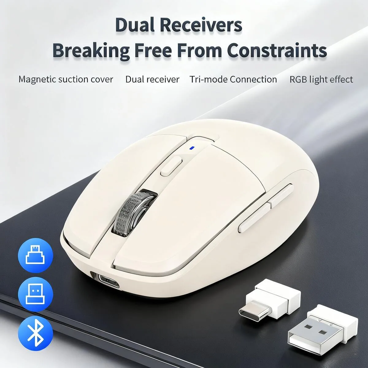 RGB Lighting Rechargeable Dual Receiver Wireless Bluetooth Dual-mode Mouse Magnetic Back Cover Silent Mause For Desktop Notebook