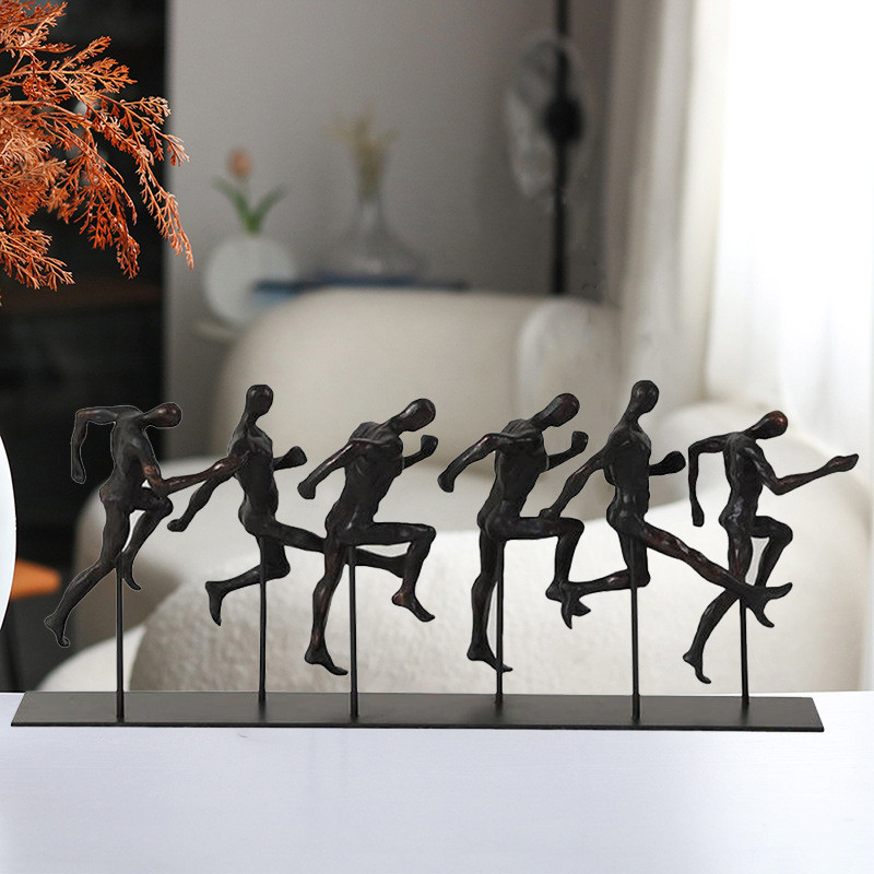Minimalist track and field running multi-character sports sculpture set, creative abstract decorative piece for model ro