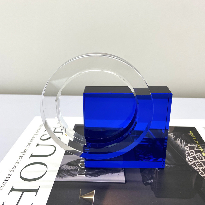 IZPQ Simple, modern, European-style, light luxury, minimalist blue geometric ring bookends, decorative pieces for model