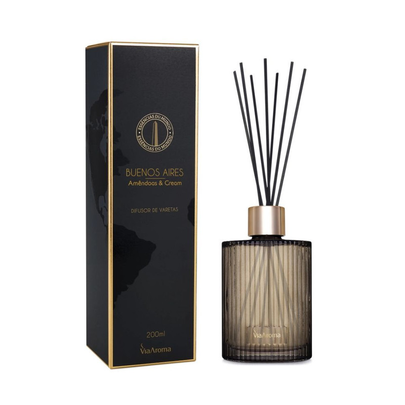 Difusor de Varetas Linha Mundo Buenos Aires, Amêndoas e Cream Via Aroma - 200ml