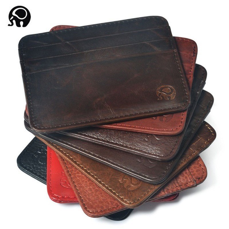 Nova Carteira De Couro Fina Genuíno Mini Slim Bank Porta Cartão De Crédito Para Homens Negócios Pequena Homem 6 Slots-Ca