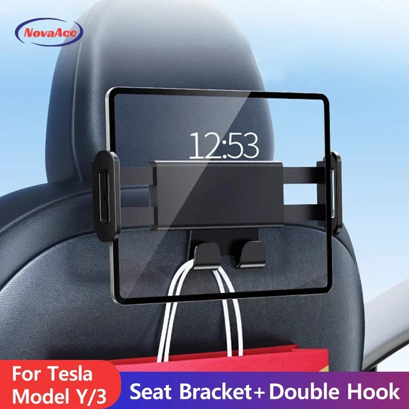 Car Headrest Mount Holder for Tesla Model 3 Y Adjustable Back Seat Tablet Mount Phone Holder for 4.7in to 12.9in Car Accessories