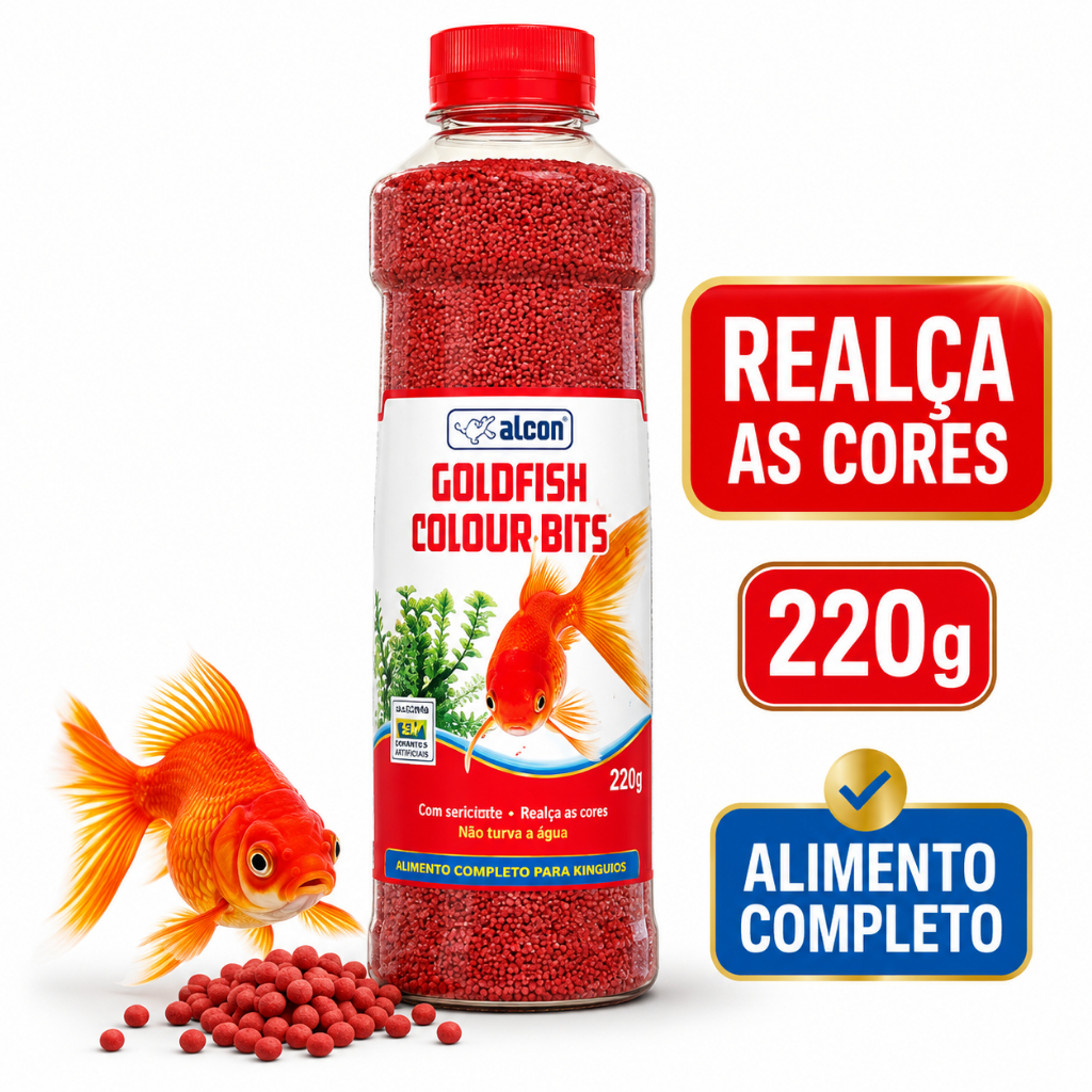 Ração Alcon Goldfish Colour Bits 220g para Kinguios Realça as Cores Alimento Completo