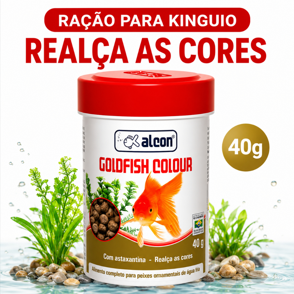 Alcon Goldfish Colours 40g Ração para Kinguio Realce da Cor, Nutrição Completa Alta Digestibilidade