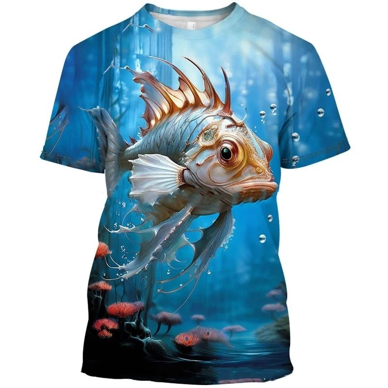 Koi Goldfish Padrão Camiseta Para Homens Diversão Peixe 3D Impresso Manga Curta Camisetas Moda Unissex Rua Em Torno Da C