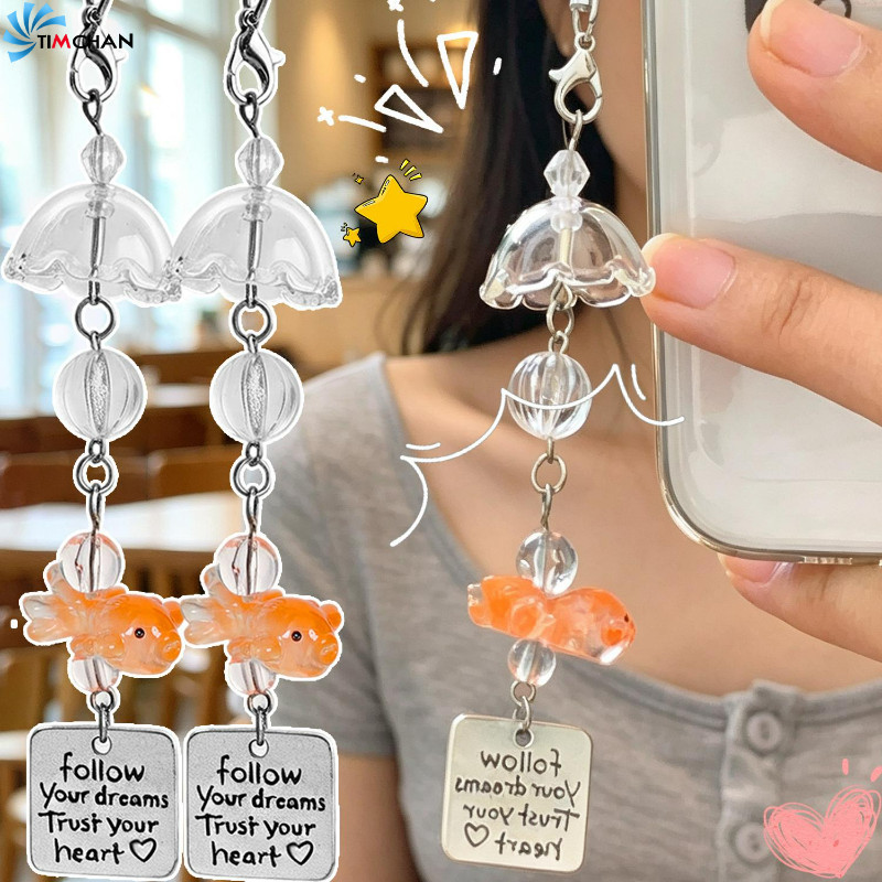[Brilhante] 5-1Pcs Goldfish Wind Chime Phone Chain-Decoração De Mochila-Chaveiro De Carrilhão De Vento-Ornamento De Susp