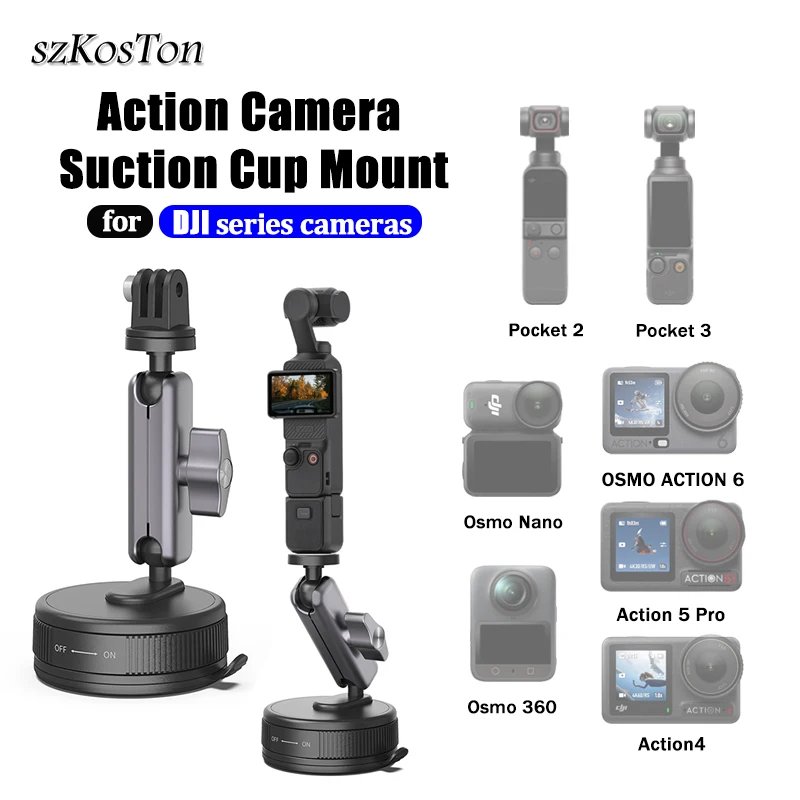 Suction Cup Camera Car Mount for DJI Action 6/5 Pro/4/Pocket 4Pro/4/3/2 Vehicle Windshield Holder 360 Adjustable Accessories