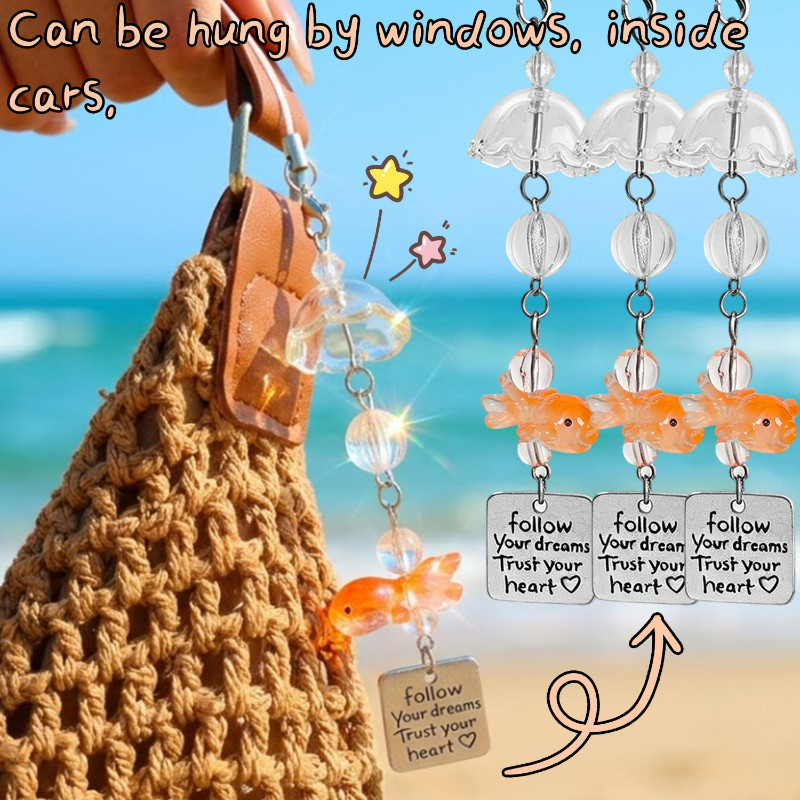 5-1Pcs Goldfish Wind Chime Phone Chain-INS Style Mobile Charm-Decoração De Mochila-Pingente De Contas Transparente-Chave