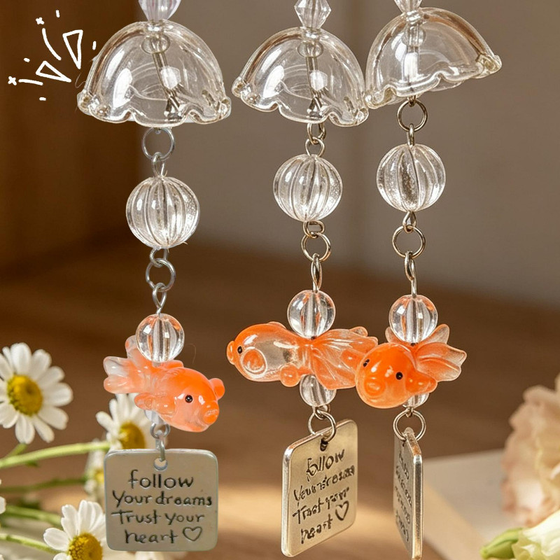 5-1Pcs Goldfish Wind Chime Phone Chain-Decoração De Mochila-Charme Móvel Estilo INS-Ornamento De Suspensão Fofo-Pingente