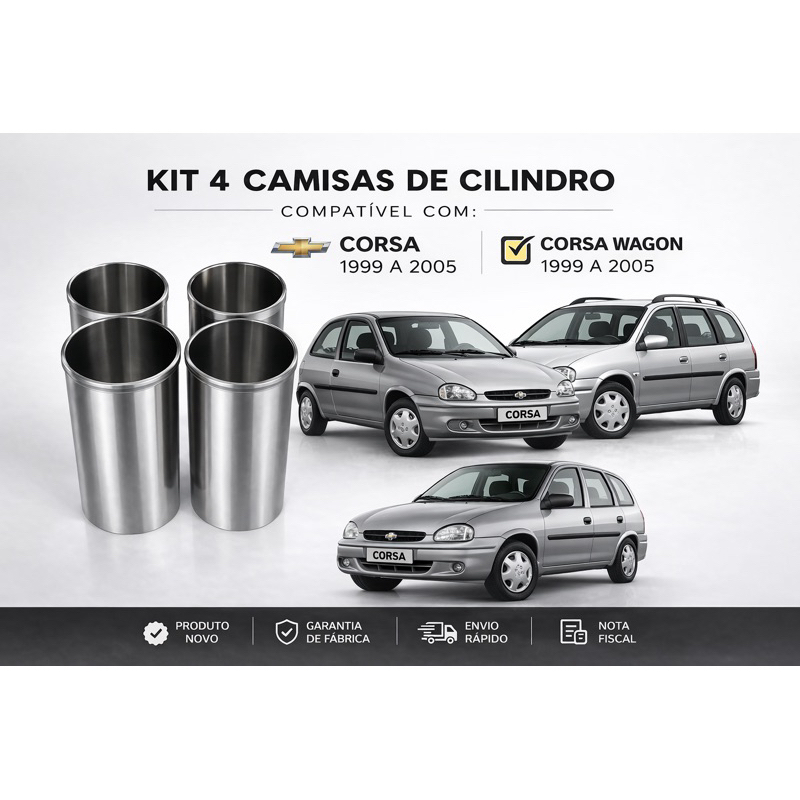kit 4 Camisa de Cilindro (cada)-Corsa 1.0L 16V  L4  DOHC MPFI GAS  99-05