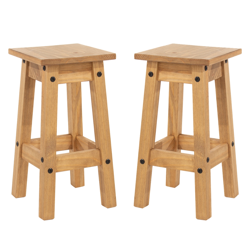 Conjunto 2 Banquetas de Madeira Maciça Marrom Antique Corona  – Pense Dentro da Caixa