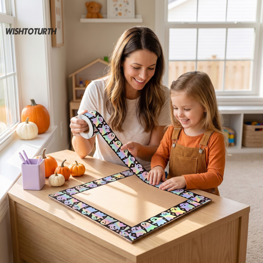 Halloween Bulletin Board Borders Classroom Party Wall Decorations Ghost Stickers Roll Colorful Removable Self-adhesive D
