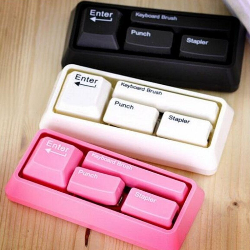 Mini teclado conjunto de papelaria clipe ímã perfurador grampeador teclado escova estudantes