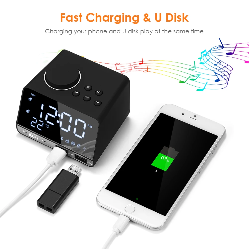 2026 Hot K11 Bluetooth-compatible 5.1 Radio Alarm Clock Speaker With 2 USB Ports LED Digital المنبه Home Decoration Table Clock
