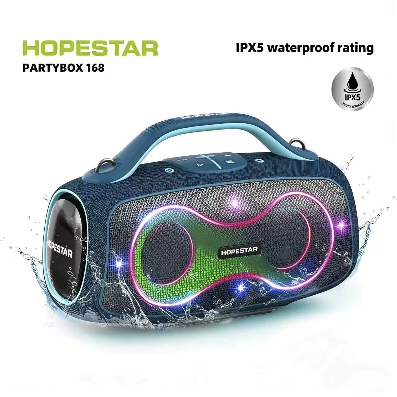 Hopestar for 168 400W Portable Speaker Dual Wireless Microphones IPX6 Waterproof 10000mAh Battery RGB Lights Outdoor for