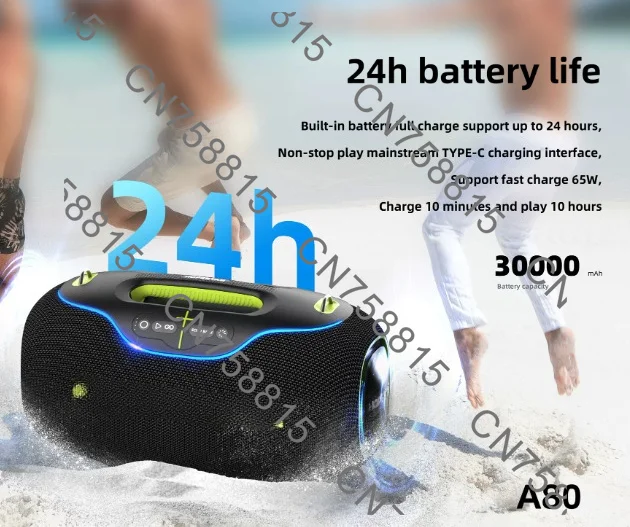 For hoPESTAR,A80 High Quality Portable Subwoofer Speaker RGB Fashion Design IPX6 Waterproof Mini Microphone Battery-Portable