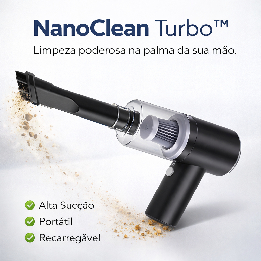 Mini Aspirador Portátil NanoClean Turbo Pro Sem Fio Alta Sucção Recarregável para Carro Teclado Sofá