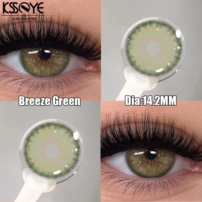 1 Pares Lente De Contato De Cores KSSEYE Breeze Série Verde/Gris 14,2 Mm Annual Reduzir Os Alunos E Design Iris