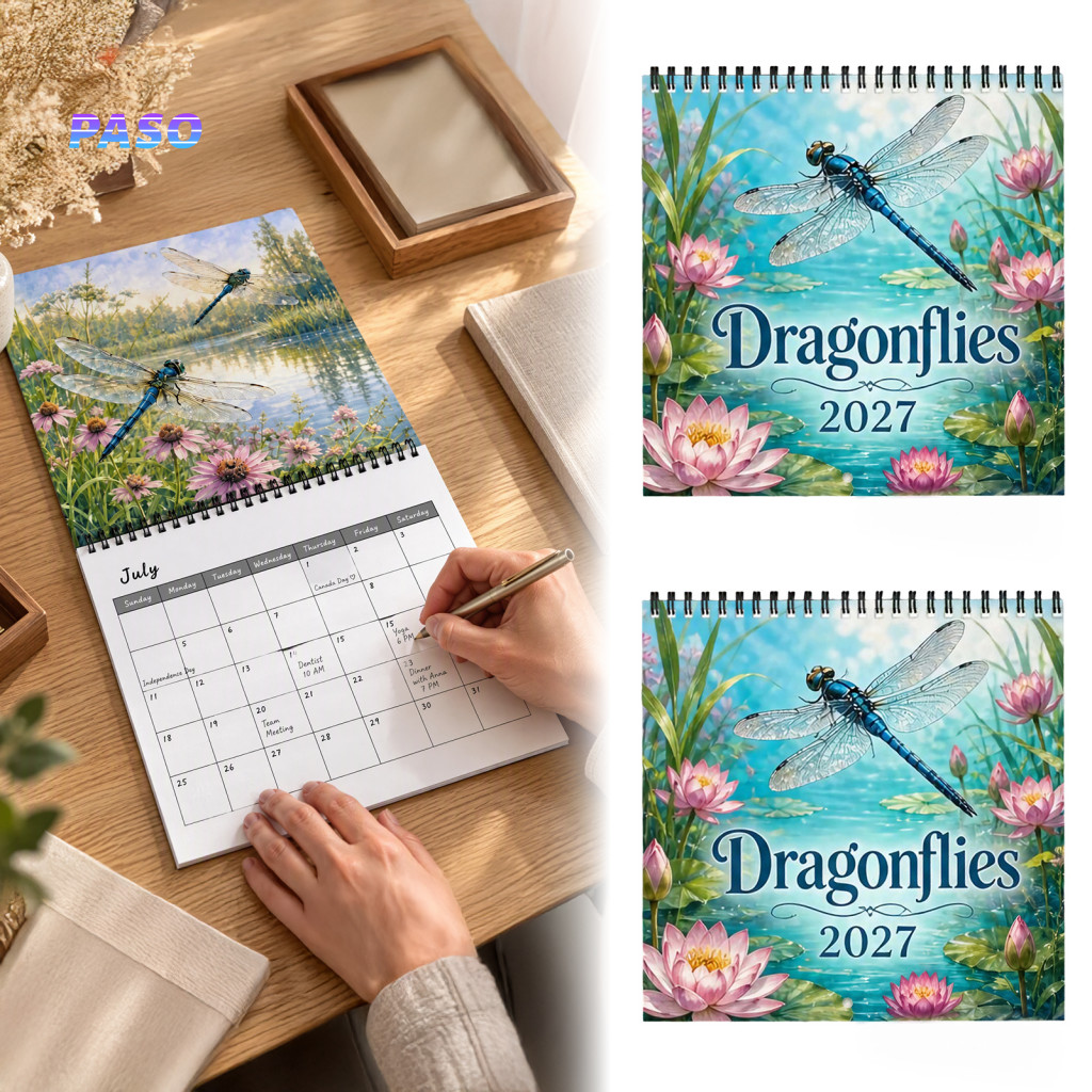 Nature Art Decorative Calendar 2027 Wall Dragonflies – Dragonfly Pond 12-month Hanging Planner for Schedule Annual for