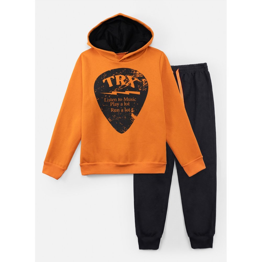 Conjunto Infantil Menino Moletom C/Capuz Trx Listen to Music Laranja 234 - Torrox