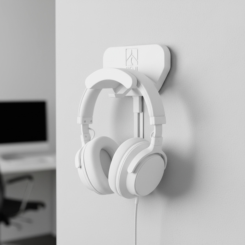 Suporte Fone Parede Headset Gamer Com Fita 3m E Passa Fio Branco