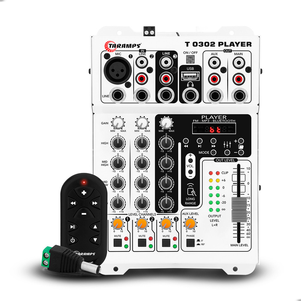 Mesa T 0302 Taramps Player 3 Canais Bluetooth Mixagem com Equalização 4 Bandas e Saída para Fones