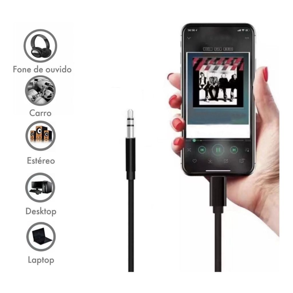 Cabo Adaptador Auxiliar P2 Tipo C Fone Carro Tablet