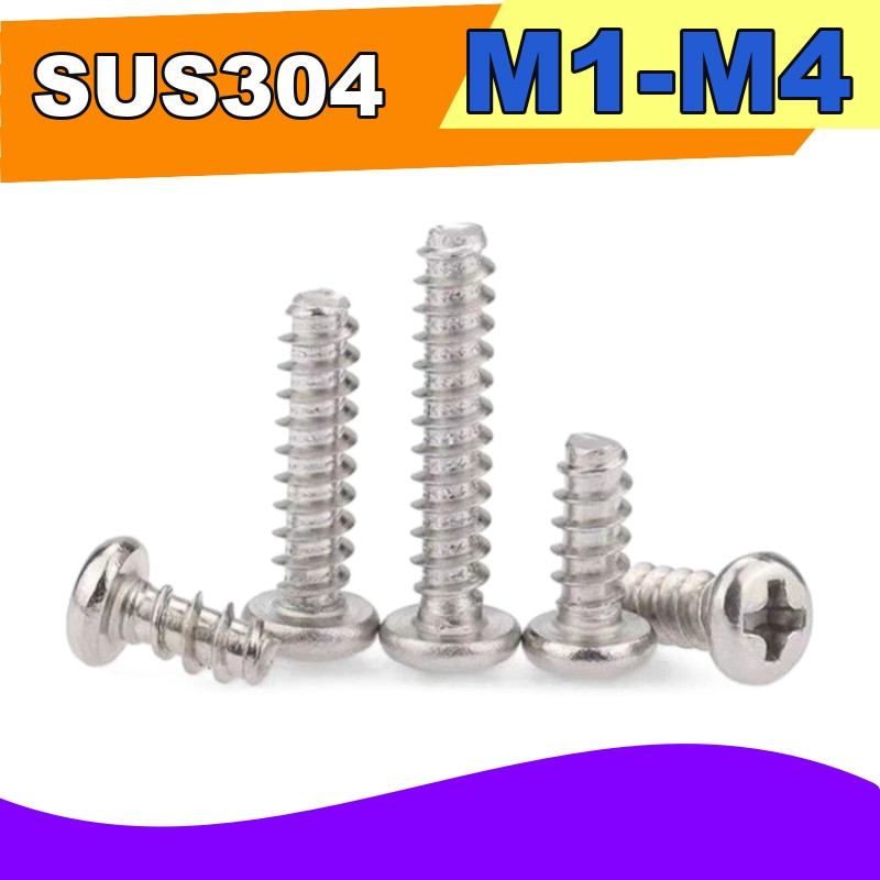 SUS304 Pan Head Phillips Parafusos Auto-Roscantes De Cauda Plana M1-M4 Para Eletrônicos E Plástico