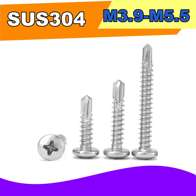SUS304 Pan Head Phillips Broca Cauda Parafusos Auto-Roscantes M3.9-M5.5 Para Telhados