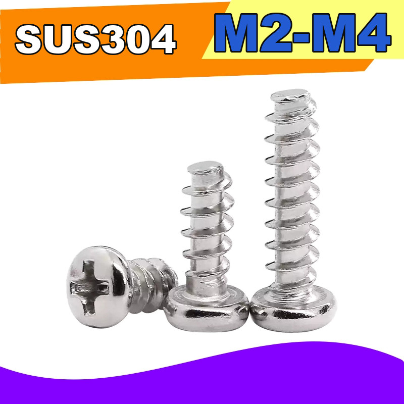 SUS304 Pan Head Phillips Parafusos Auto-Roscantes De Cauda Plana M2-M4 Para Plástico E Madeira
