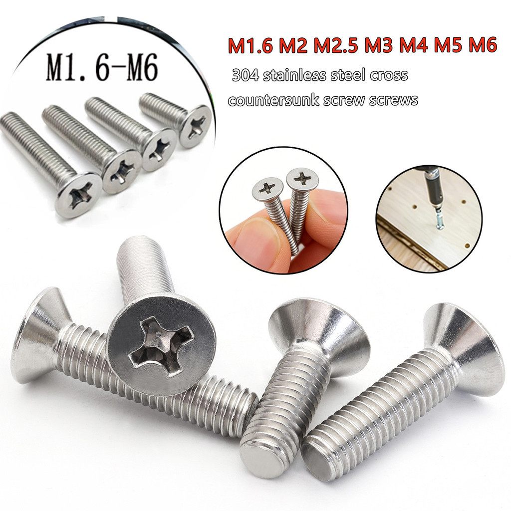 5/10/25/50 pieces of 304 stainlesss steel Phillips flat head countersunk screws M1.6-M6, length 3-50mm