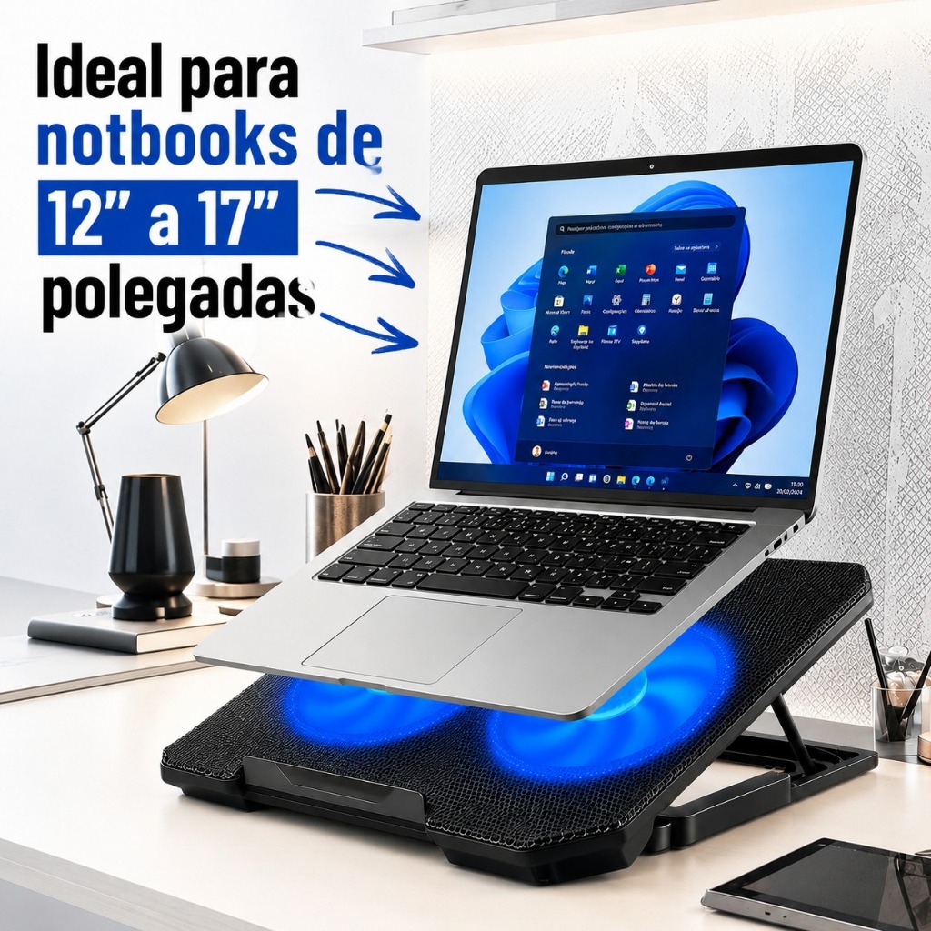 Suporte Base Refrigerada Cooler Para Notebook Portatil Duplo Ventilador Usb Dobravel