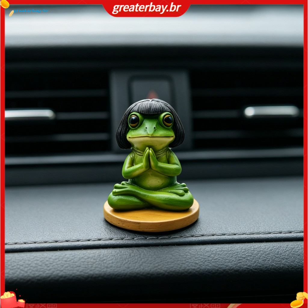 Meditation Frog Figurine Resin Statue with Bob Haircut – Cute Sitting Sculpture for Yoga Room Home Office Decoration R
