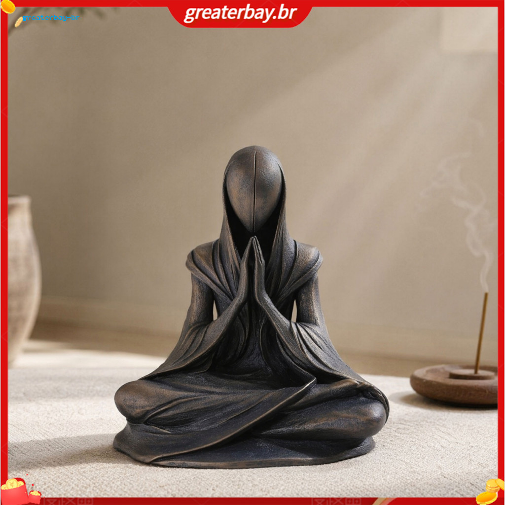 Meditation Alien Figurine Resin Statue Modern Faceless Sitting Man Desk Decoration for Home Office Yoga Room Unique Sci-