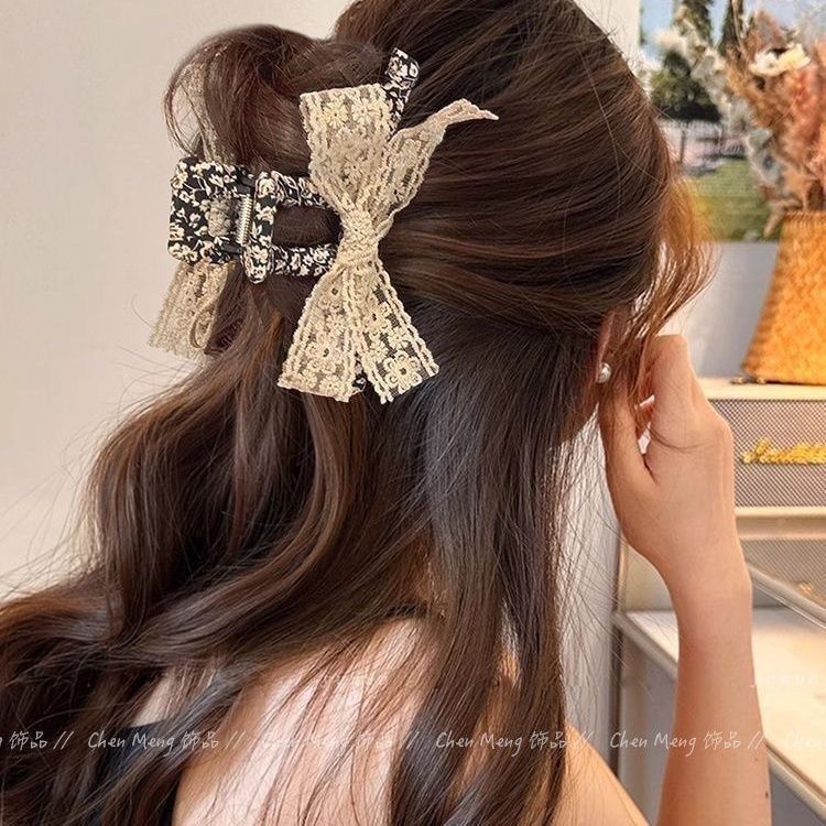 Francês estilo Retro floral renda floral arco Grab clip tubarão clipe menina doce grampo de cabelo estilo suave cocar