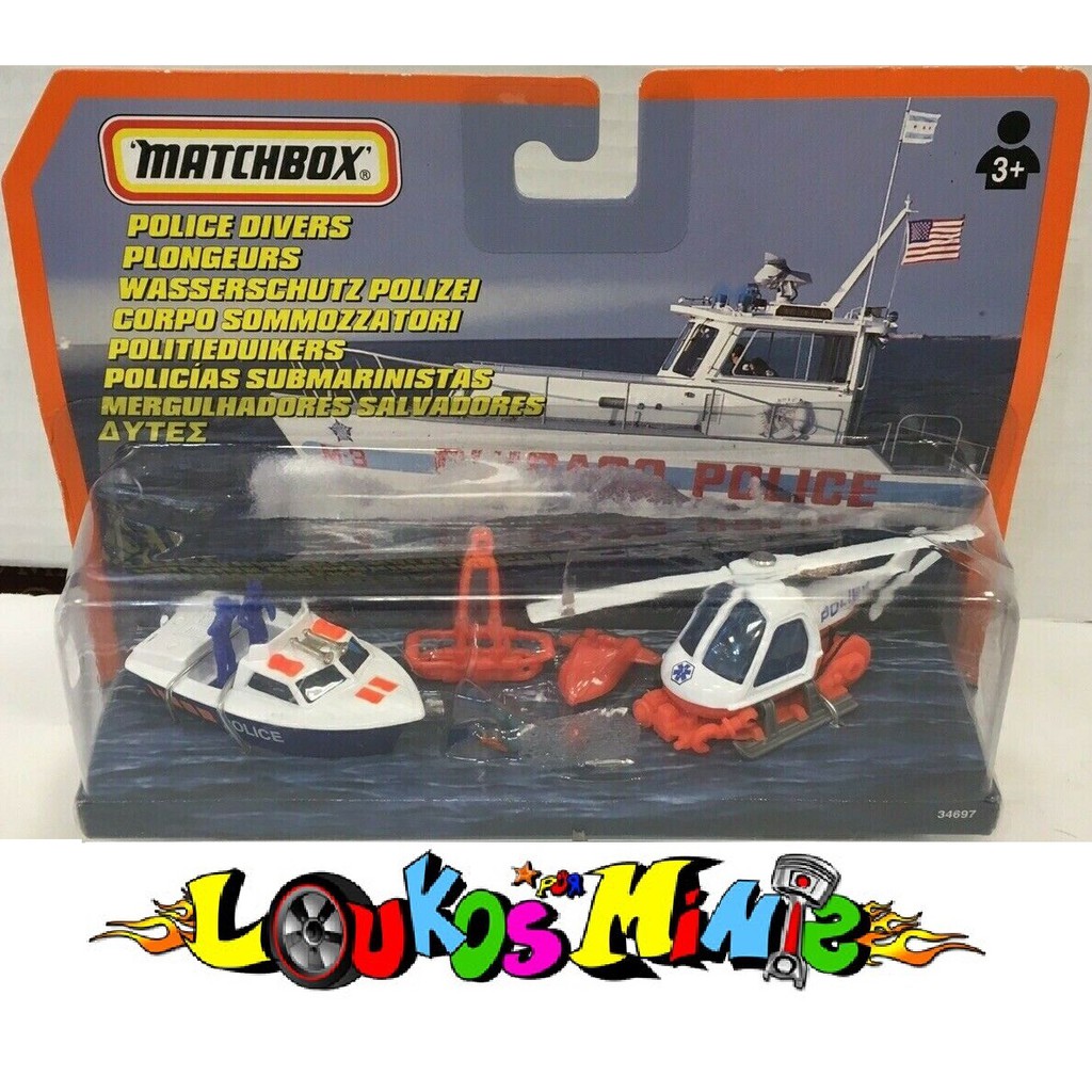 MATCHBOX LAUNCH BOAT & HELICOPTER POLICE DIVERS SET LACRADO