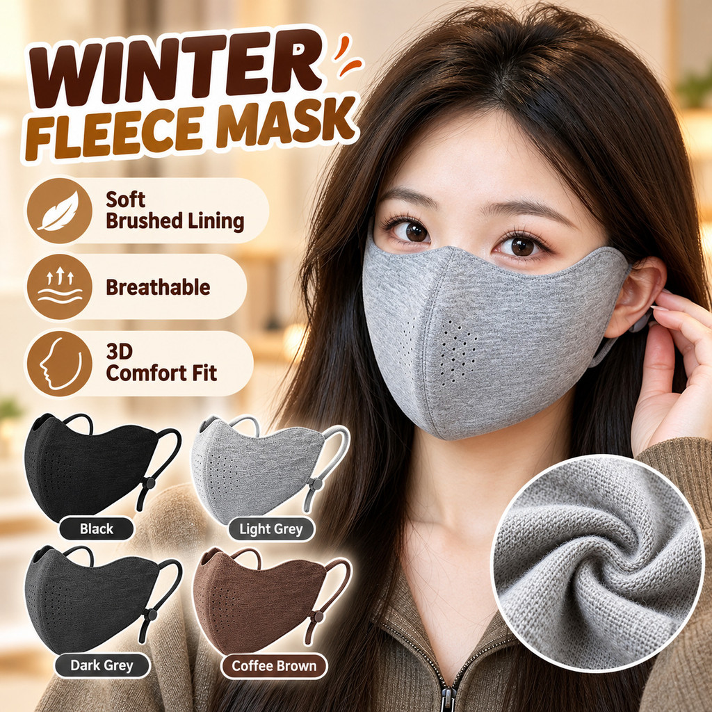 Máscara Facial Quente De Inverno Forrada De Lã Respirável 3D Capa Ajustável Earloop Reutilizável À Prova De Vento Para M