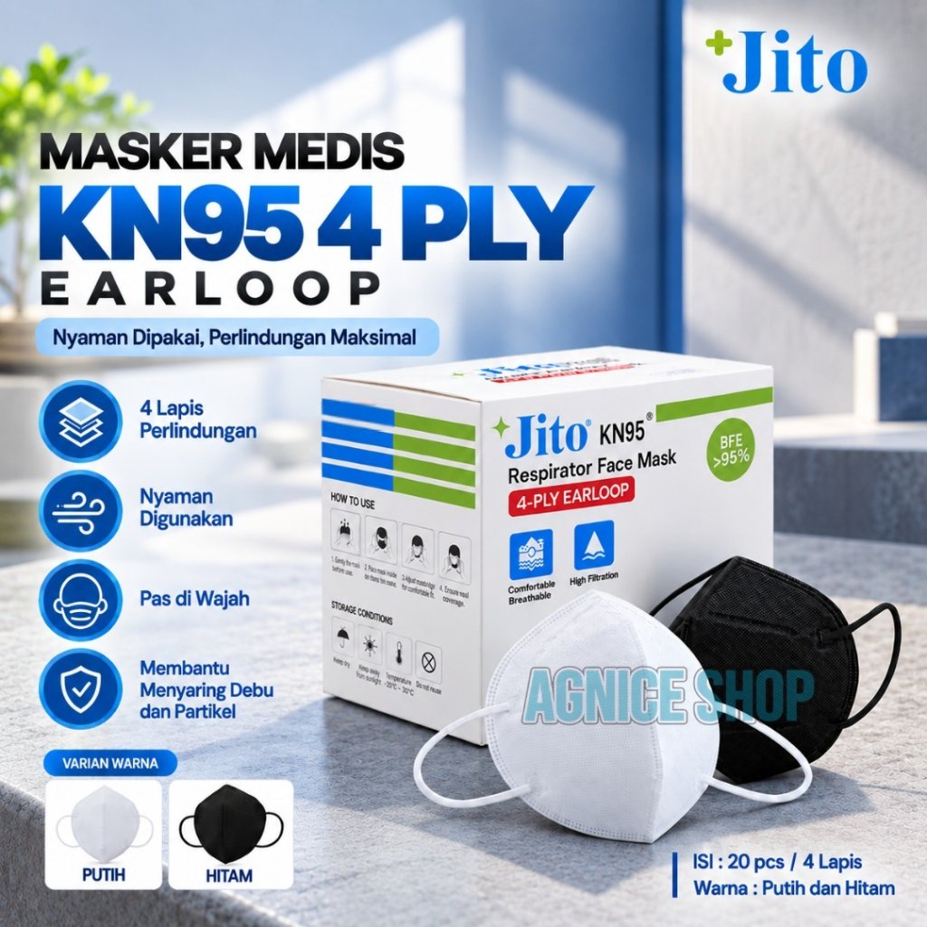 Máscara Médica JITO 3D KN95 Earloop De 4 Camadas-Caixa Com 20 Un